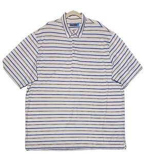 Roundtree & Yourke Polo Shirt 3 Button M 2XT Stretch Striped Blue, Brown & White